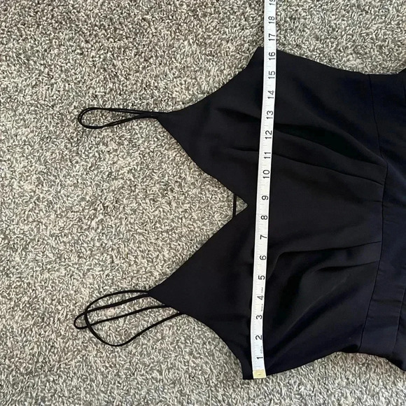 BY&BY BLACK JUMPSUIT SPLIT OPEN LEG SPAGHETTI STRAP SUMMER WIDE LEG NWT SIZE 9 - Picture 12 of 16